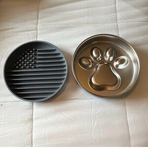 Gray and Silver Dog Paw Print Feeding Bowl
